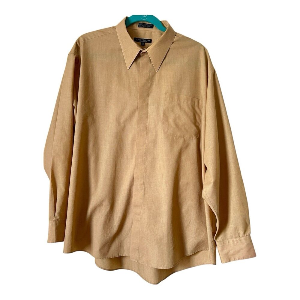 Vintage  Domani Platinum  Men’s Dress Shirt Sz 17.5 (34/35) Mustard Color Summer